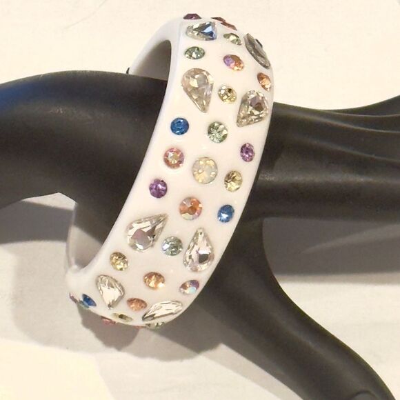 Thalia Sodi White Bangle Bracelet with Multicolored Crystals - Picture 4 of 7